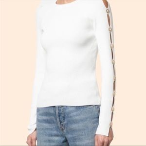 Jonathan Simkhai White CutOut Gold Split Sleeve Top Ribbed Knit